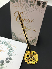 NEW Gold & Greenery Wedding Guest Book 7 x 9 inches | Pen & Table Sign | Resgi..