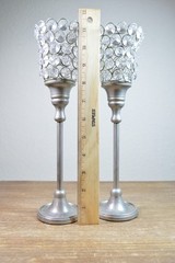 Silver Tone Crystal Stem Jeweled Votives Chalice Candleholders Set Of 2 Beads