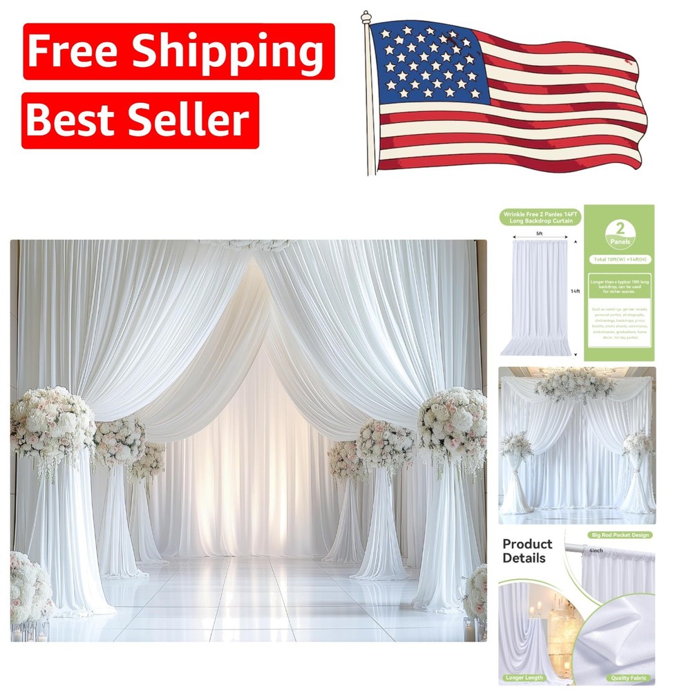 10ft x 14ft Wrinkle-Free White Backdrop Curtain for Elegant Weddings & Events