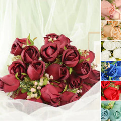 3 Bouquets 13 in Artificial FLOWERS Silk Rose Bud Floral Bushes Party Deciration