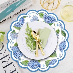 50 PCS Paper Placemats – 13.5 Inch Floral – Blue Hydrangea – Disposable