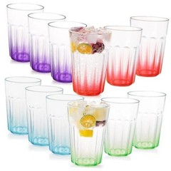 Unbreakable Plastic Drinking Glasses Set of 12, BPA-Free Reusable Multicolor