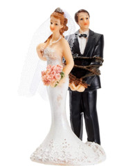 Funny Wedding Cake Topper, Bride Tied Up Groom Couple Figurine, 2.6 x 4.6 x 2.3″