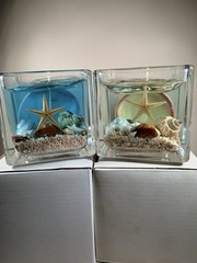 2X Seashells and Sand Scented Gel Candles inside Glass