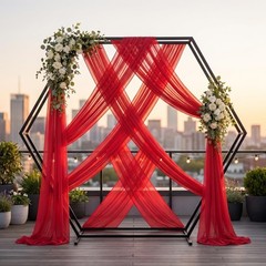 AMZLOKAE 3 Panels 6 Yards Red Chiffon Wedding Arch Drapes | 29″x216″ Sheer Fa…
