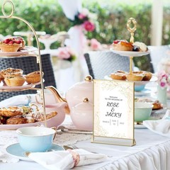 6Pack 5 x 7 Clear Acrylic Wedding Table Number Holder Stands with Gold Border…