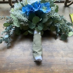 Bridal Wedding Bouquet Budget Handmade Exquisite Faux Floral Blue White Green