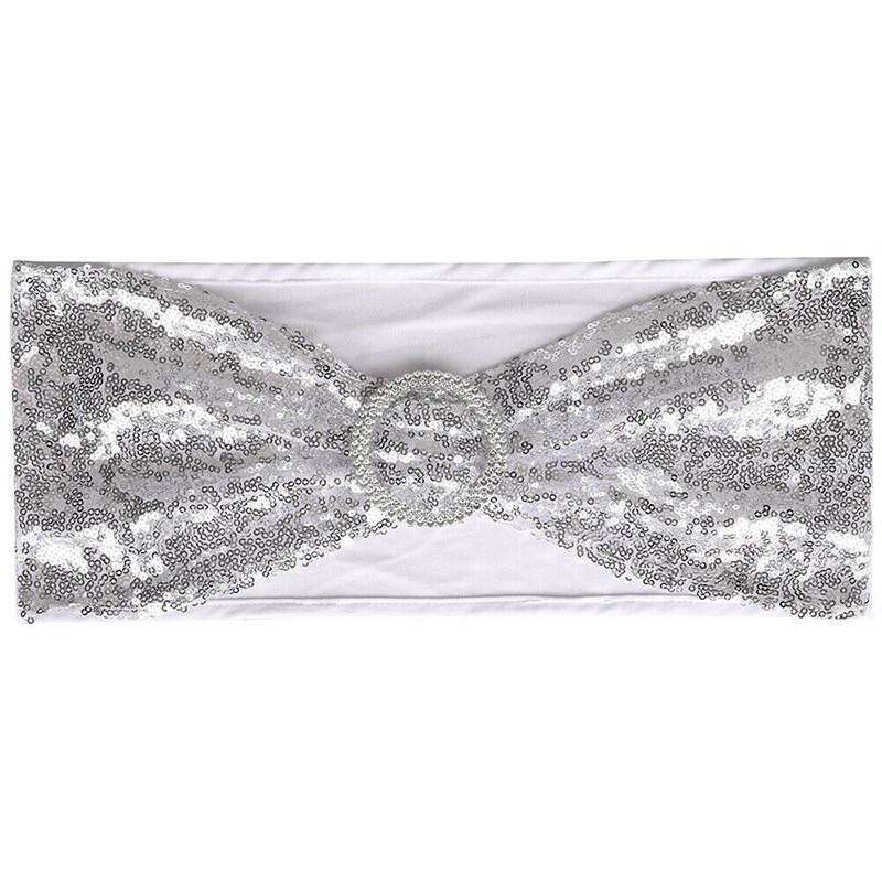 Stretch Chair Cover Bands Bow Decor Slider Sashes Buckle Sequin Wedding Party