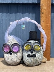Unique Handmade Bride and Groom Rocks Wedding Decor Centerpiece Bottle Cap Eyes