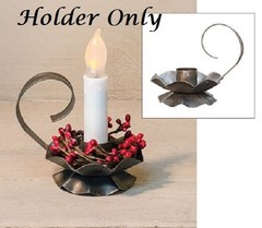 NEW Primitive BLACK PEWTER Taper Candle HOLDER Flower Shaped w/ Handle Metal 3″T