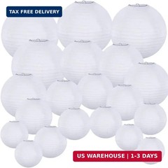 Supla 20 Pack Chinese White Paper Lantern Round 4″ 6″ 8″ 10″ 12″ White Hanging L