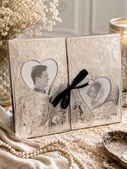 LENOX Silver-Plated Wedding Promises Double Heart Photo Album Holds 4 x 6 photos