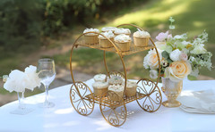 14 in Gold 2 Tier Cinderella Carriage Cupcake Dessert Display Stand | Metal
