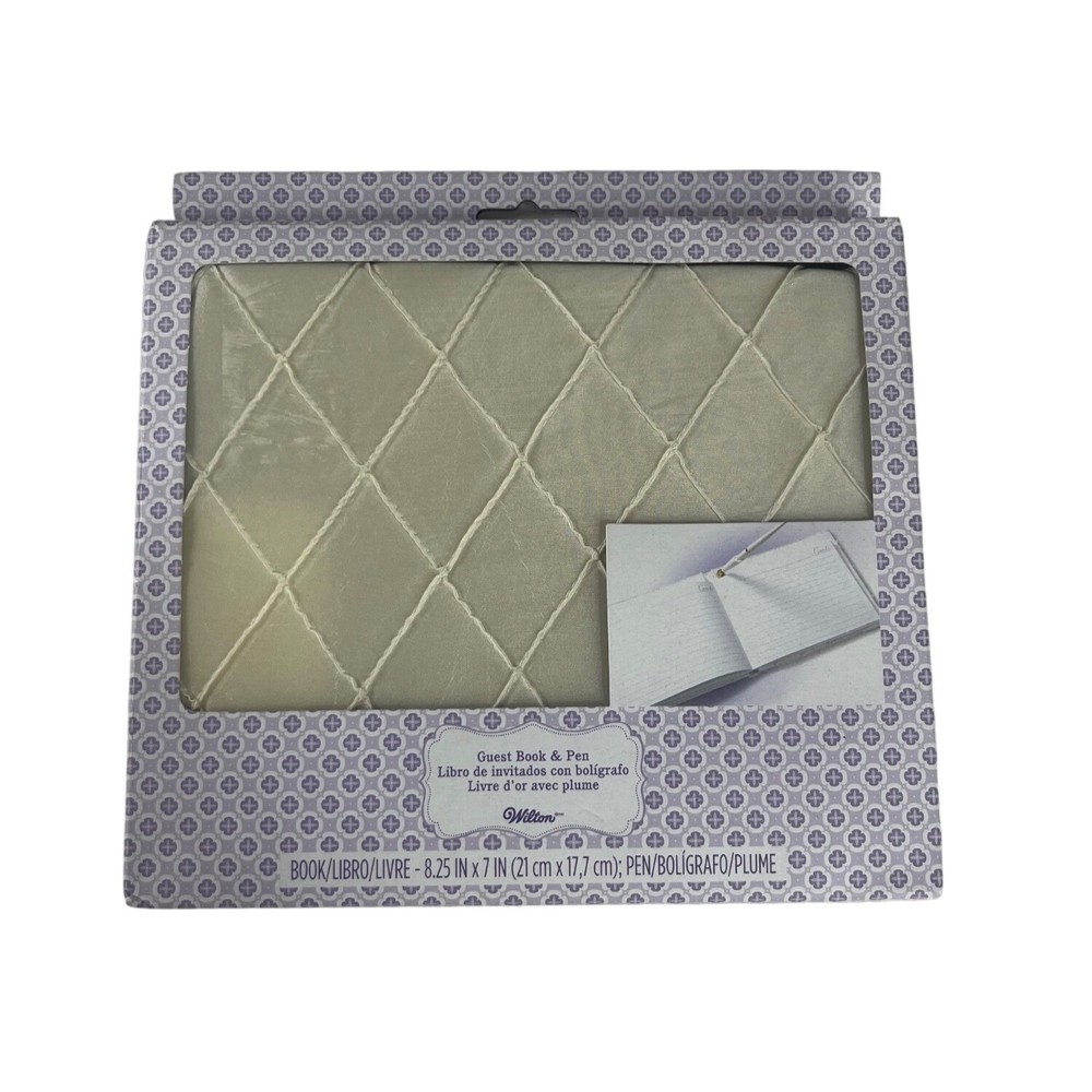 Wilton Guest Book Pen Set Ivory Quilted Satin Cover Keepsake Memory Book New