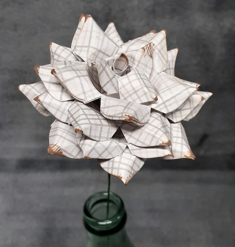 Handmade Paper Flower on stem (Gray Pattern No.6) for Wedding, St. Valentine’s
