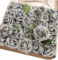 25-50 Pcs Foam Artificial Rose Flower Heads W/Stem Wedding Bride Bouquet Decors
