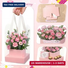 Kolldenn 12 Pack Clear Pink Flower Bouquet Bags with Handle, 9.45 Inch Mother’s