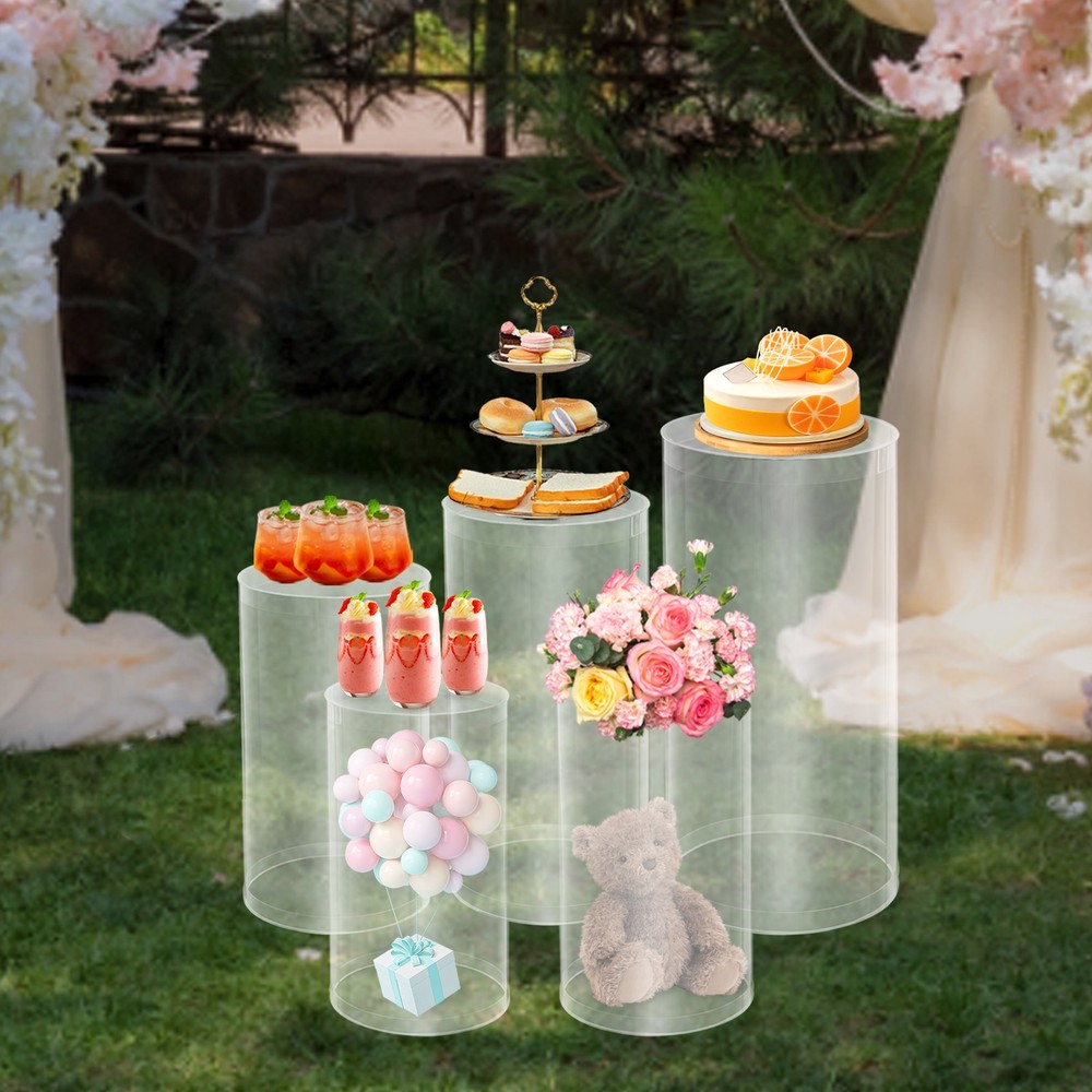 Wedding Table Flower Stand Clear Cylinder Pedestal Set 5 Pcs 77 Lbs Capacity