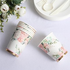 24 White 9 oz Pink Peony Flower Design Paper Cups Party Events Home Decorations