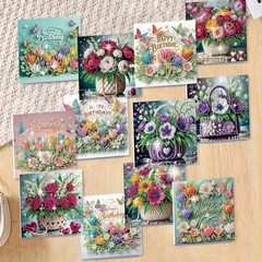 C’eitura 12Pcs Flower Bouquet Diamond Art Painting Greeting Card Kit with Env…