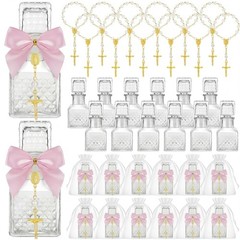 Chuangdi 12 Sets Holy Water Bottles Baptism Favors for Guest Elegant, Pink