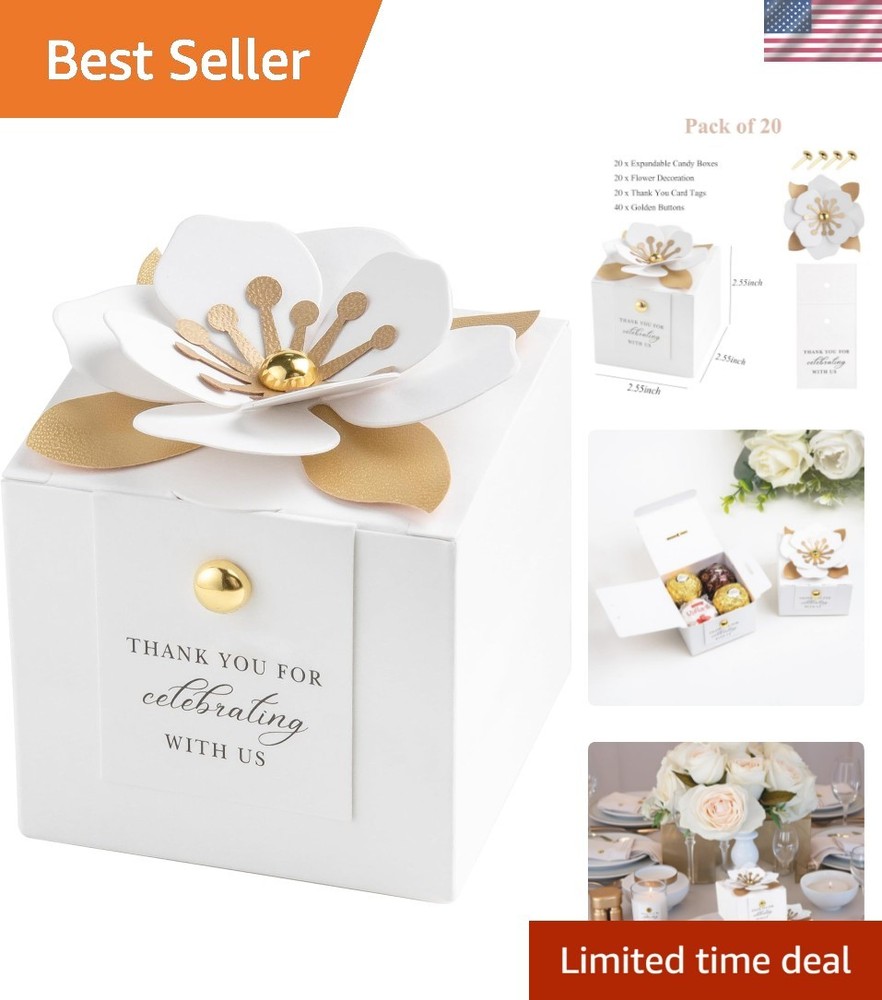 20 PCS Elegant White Floral Candy Boxes – Perfect for Weddings & Baby Showers
