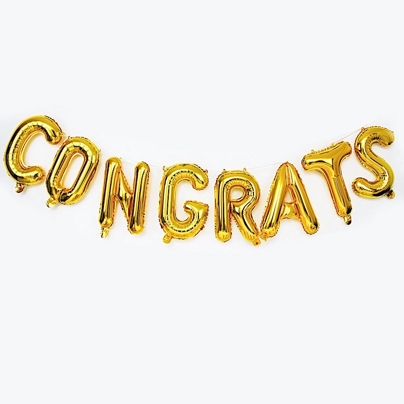 13″ Gold Congrats Mylar Foil Balloon Banner Party Events Decorations Supplies