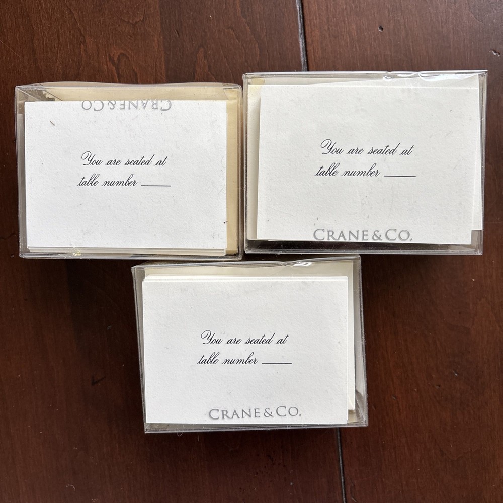 3 New Sets Of 25 Ecru Crane Table Seating Place Cards & Envelopes Script Font