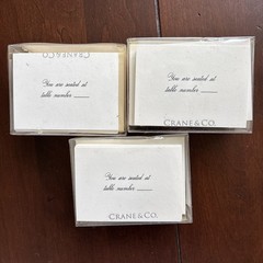 3 New Sets Of 25 Ecru Crane Table Seating Place Cards & Envelopes Script Font