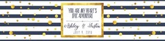 Gold Confetti on Blue & White Stripes Water Bottle Labels Wedding Engagement
