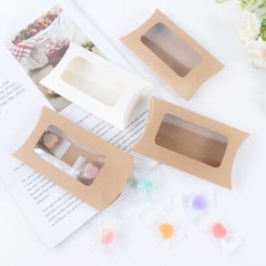 10/20pcs Kraft Paper Pillow Shape Candy Box With Window Wedding Birthday Supply
