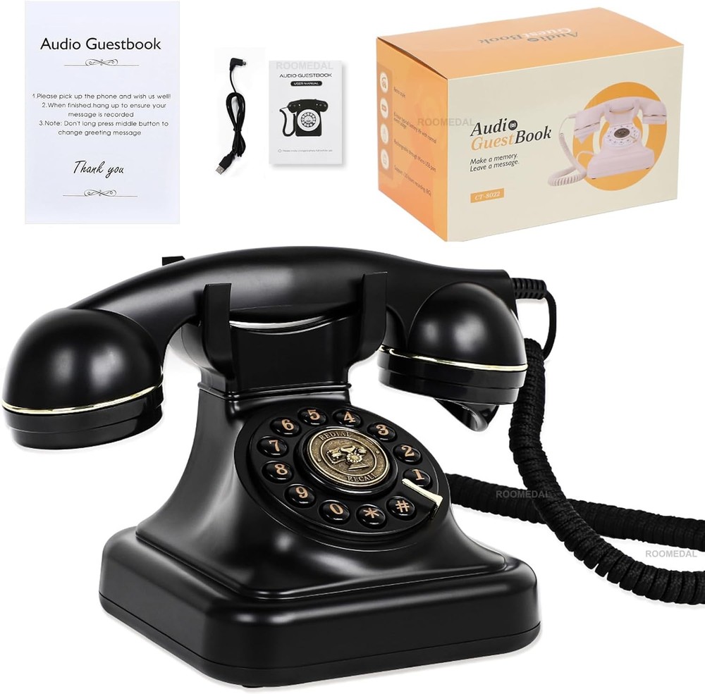 ROOMEDAL Audio Guest Book Wedding Phone,Vintage Voice Message Recorder Telephone
