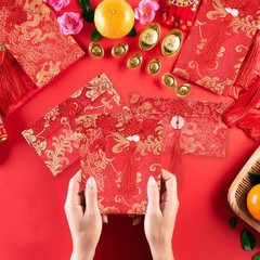 4 Pieces Silk Red Envelope Chinese Pocket Lucky Money Hong One Size,