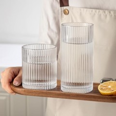 Ribbed Drinking Glasses 8pcs, 12oz and 10oz Glassware, Tumbler 8PCS- Clear