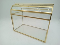 Glass Card Box Gold Trim Treasure Chest Shape with Card Slot