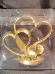 His & Hers Wedding Cake Topper Gold 2 Double Intwined Hearts w/ Crystal Accents