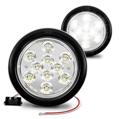 TRUE MODS 2pc 4″ Round Clear 10 LED Trailer Tail Lights [DOT FMVSS 2 Pack White