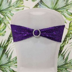 Stretch Chair Cover Bands Bow Decor Slider Sashes Buckle Sequin Wedding Party