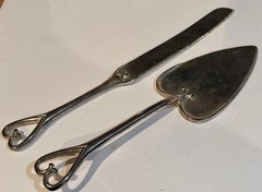 Studio His & Hers Cake Server & Knife Heart Metal Silver Plated Wedding