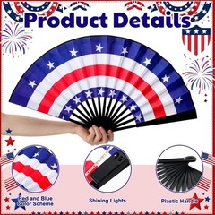 2 Pcs 4th of July Rave Light up Hand Fan Red White Blue Folding LED Patriotic Am