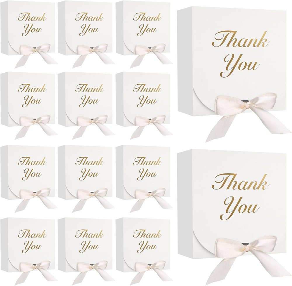 20PCS Thank You Gift Boxes, 4.5×4.5×1.9Inches Mini Party Favor Boxes White Treat