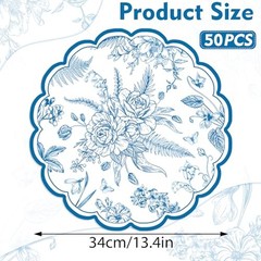 50 Pcs Paper Placemats,Placemat Chinoiserie Place Mats 13.4 Inch Blue Floral