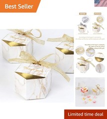 Marble Wedding Favor Boxes Set of 50 with Gold Ribbons – Ideal for Celebrations
