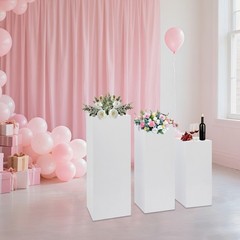 3 Pcs White Iron Display Pedestal Stands Square Free Standing Set