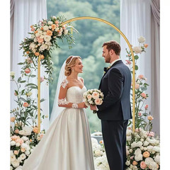 6.5 Ft. Gold Metal Wedding Flower Arch Frame Balloon Backdrop Stand W/ Stable Ba