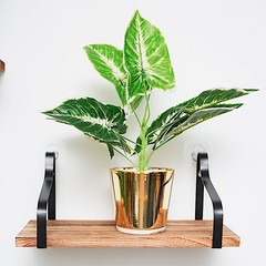 3 NATURAL Rectangular Metal Wood FLOATING SHELVES Living Room Home Decorations