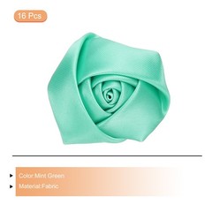 16 Pcs Ribbon Roses, 2 Inch Rose Artificial Fabric Flowers, Mint Green