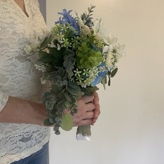 Bridal Wedding Bouquet Budget Handmade Exquisite Faux Floral Blue White Green