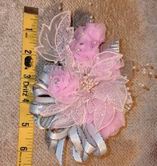 NEW 7″ Artificial Pink Rosettes Wrist Corsage & Matching Bout Pearls Rhinestones