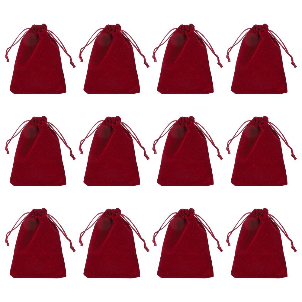 12Pcs Velvet Gift Bags 4″ x 5″ Velvet Drawstring Jewelry Pouches Burgundy